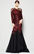 MNM Couture N0362 Sheer Neckline Long Sleeve Glitter Dress