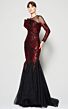 MNM Couture N0362 Sheer Neckline Long Sleeve Glitter Dress