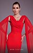 MNM Couture N0534 Double Cape Ruched Top Back Slit Dress