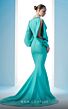 MNM Couture N0605 Split Sleeves Belted Waist V-Neck Dress