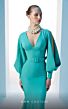 MNM Couture N0605 Split Sleeves Belted Waist V-Neck Dress