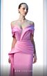 MNM Couture N0607 Panel Train Draped Top Satin Dress