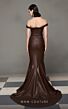 MNM Couture N0630 Buckle Belt Off The Shoulder Leather Dress