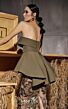 MNM Couture N0653 Strapless Pleated Peplum Buckle Belt Dress