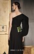 MNM Couture N0667 One-Shoulder Sleeve Draped Rosette Waist Dress