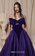 MNM Couture N0713 Belted Waist Bow Neck Velvet Dress