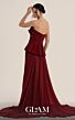 MNM Couture O07815 Strapless Burgundy Peplum A-Line Dress