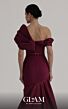 MNM Couture O07841 Draped Asymmetric Neck Burgundy Mermaid Dress