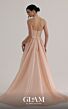 MNM Couture O07863 Asymmetric Neck Salmon Sequin Skirt Dress