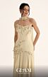 MNM Couture O07864 Scoop Neck Floral Applique Yellow Dress