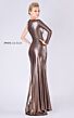MNM Couture L0049A Asymmetric Neck Ruched Metallic Dress