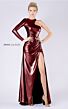 MNM Couture L0049A Asymmetric Neck Ruched Metallic Dress