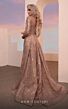 MNM Couture M0099 Bishop Sleeve Long Overskirt Plunging Neck Dress