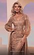 MNM Couture M0099 Bishop Sleeve Long Overskirt Plunging Neck Dress
