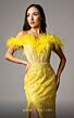 MNM Couture M1048 Feather Neckline High Slit Sequin Dress