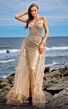 MNM Couture M1050 Feathered Train Multiple Strap Embellished Dress