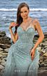 MNM Couture M1050 Feathered Train Multiple Strap Embellished Dress