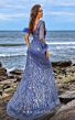 MNM Couture M1057 Mismatched Sleeves High Slit Sequin Dress