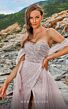 MNM Couture M1058 Long Overskirt Center Slit Strapless Glitter Dress