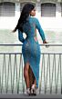MNM Couture M1125 Sheer Side High Neck Long Sleeve Dress