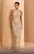 MNM Couture M1143L Back Slit High Neck Embellished Dress