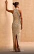 MNM Couture M1143L Back Slit High Neck Embellished Dress