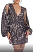 MNM Couture R01130 Surplice V-Neck Split Sleeve Sequin Dress