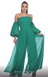 MNM Couture R07509 Removable Sleeve Shirred Top Wide-Leg Jumpsuit
