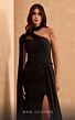 MNM Couture V02037A Choker Neck One-Shoulder Cape Sleeve Dress