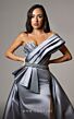 MNM Couture V07353 Strapless Beaded Waist Satin Overskirt Dress