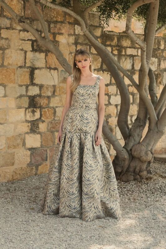Mac Duggal 21054 Pleated A-Line Skirt Buckle Belt Dress