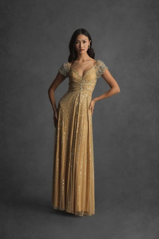Mac Duggal 23042 Modified V-Neckline Fitted Gathered Bodice Dress