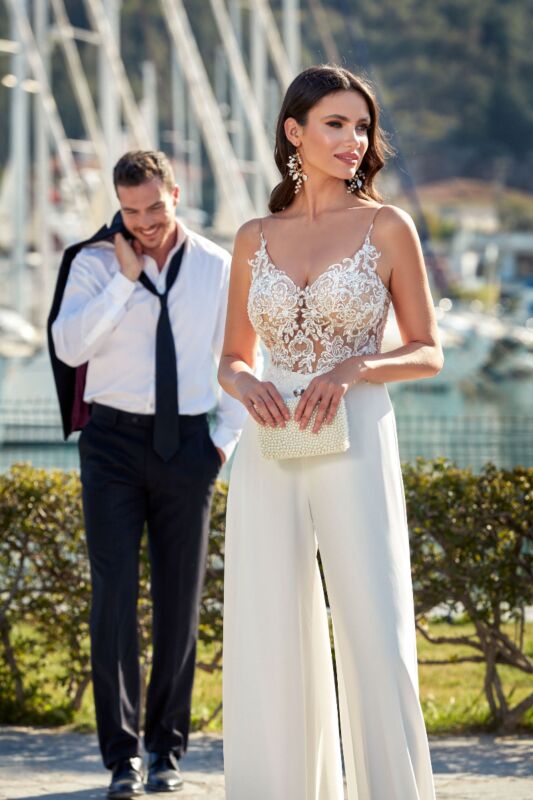 Alyce Paris 70017 Spaghetti Straps Lace Bodice Wedding Jumpsuit