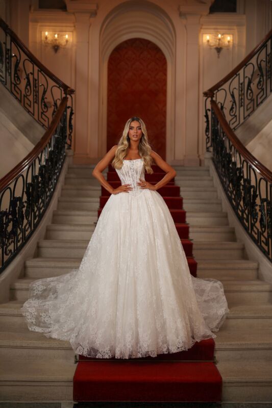 Alyce Paris 7149 Basque Waist High Slit Wedding Gown