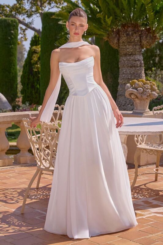 Amoris T741W Scoop Neck Off White A-Line Bridal Dress