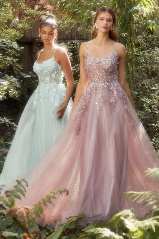 Andrea and Leo A1142 Lace-Up Back Sheer Bodice Dress