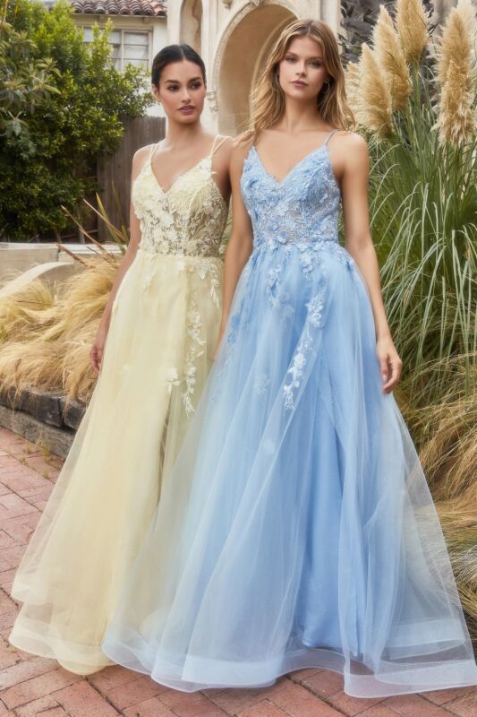 Andrea and Leo A1191 Strappy Back Lace Bodice Dress