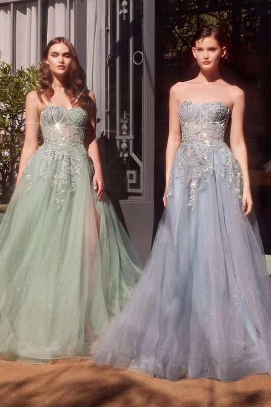 Andrea and Leo A1415 High Slit Sheer Corset Strapless Dress