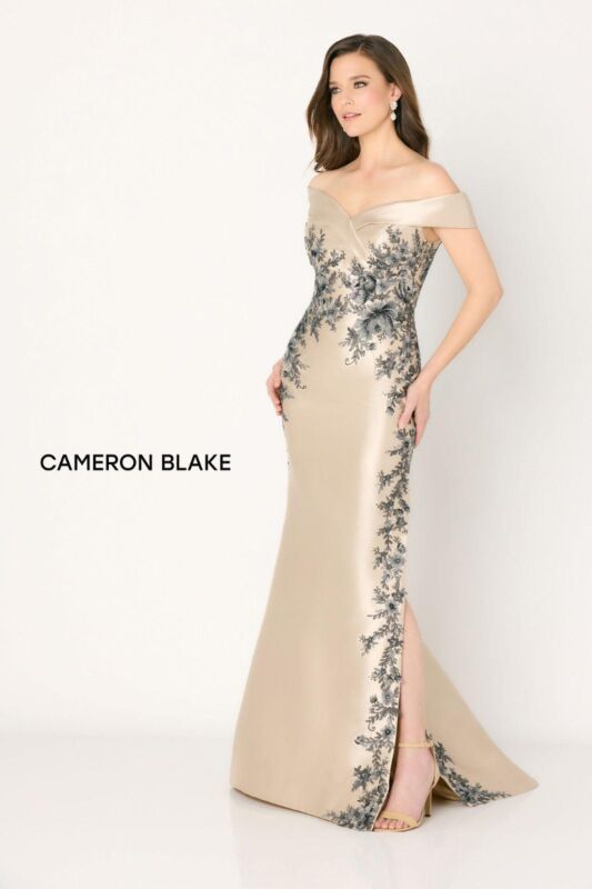 Cameron Blake CB777 Off-The-Shoulder Lace Bodice Dress