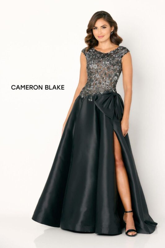 Cameron Blake CB778 Lace Bodice Removable Bow Dress