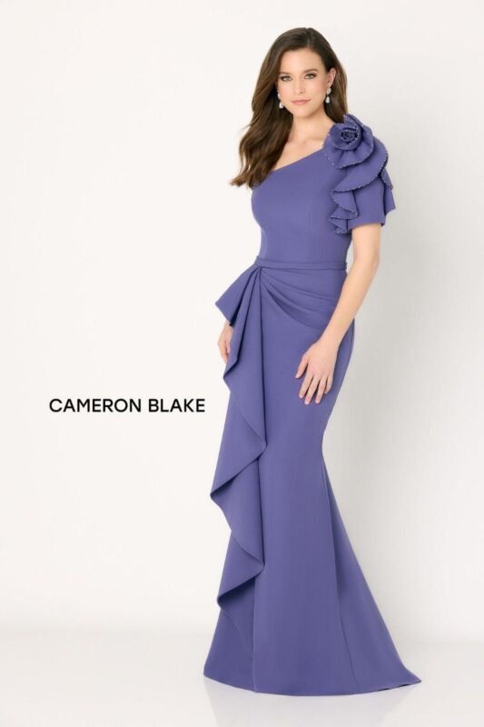Cameron Blake CB781 Drape Skirt Applique Sleeve Dress