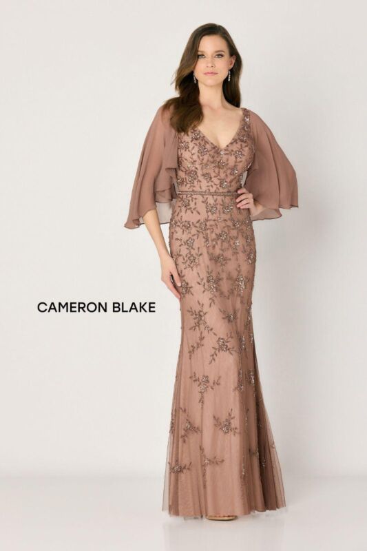 Cameron Blake CB783 Cape Sleeve V-Neck Dress