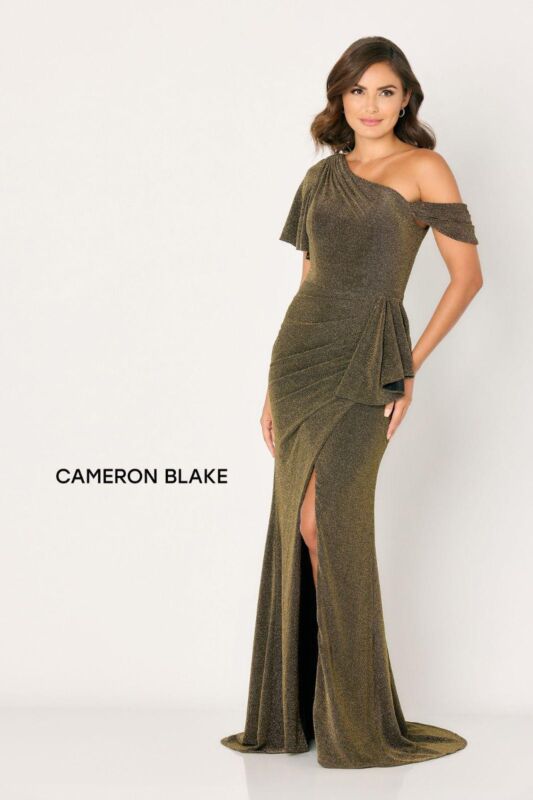 Cameron Blake CB788 Asymmetric Neck Drape Skirt Dress