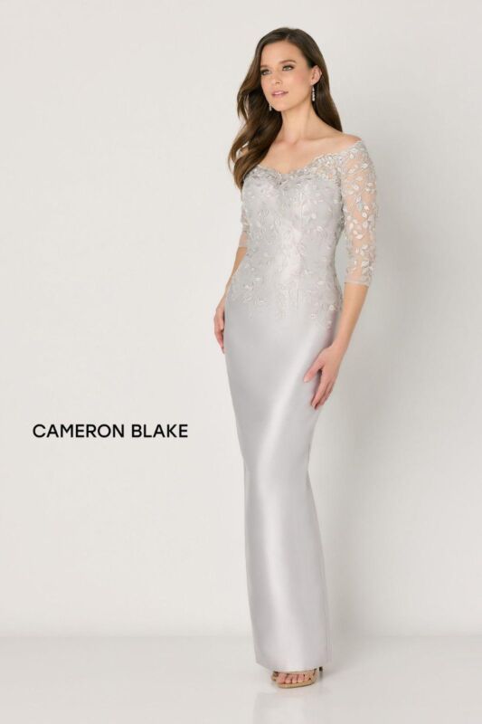 Cameron Blake CB795 Scallop Neck Sheer Sleeve Dress