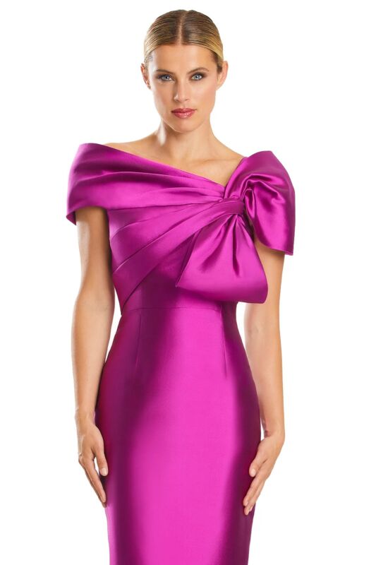 Alexander by Daymor 1885 Asymmetrical Neckline Back Slit Dress