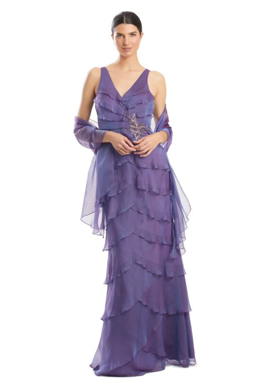 Alexander by Daymor 1958 V-Neck Layered Chiffon Dress