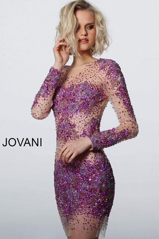Jovani 47598 Beaded Sheer Short Party Dress