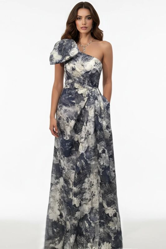 Jovani 25663 One Shoulder Floral Print Dress