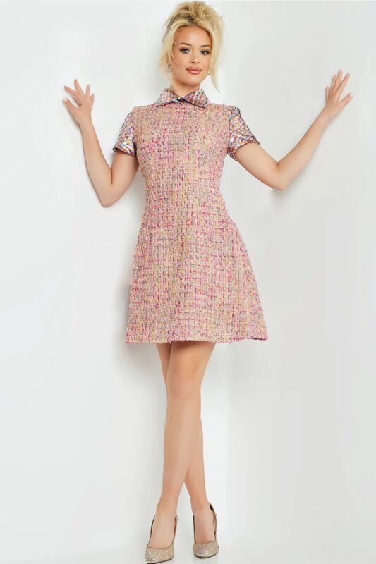 Jovani M68930 High Neck Short Sleeve Dress