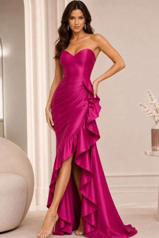 Jovani 39265 Ruffle Skirt High Low Strapless Dress